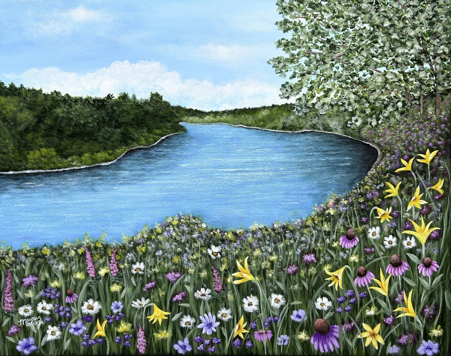 Floral Landscape Original Acrylic Painting on 16 x 20 Canvas
